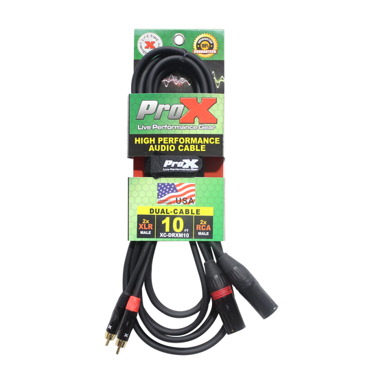 ProX XC-DRXM10 Unbalanced Dual RCA-M to Dual XLR3-M Audio Cable