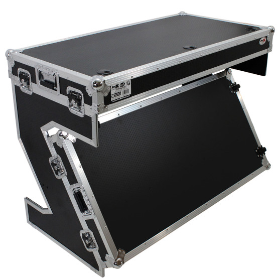 ProX XS-ZTABLEMK2 folding DJ workstation with ATA flight case construction and transport wheels.