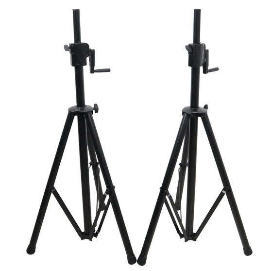 ProX T-SS21CX2PKG 6 ft Telescoping Crank-Up Speaker Stand Twin Pack — heavy-duty steel speaker stands with ergonomic crank lift, 1-3/8" mounts, and included carry bag.