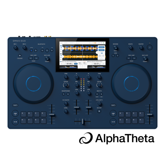 AlphaTheta OMNIS-DUO portable 2-deck DJ system — battery-powered standalone controller with Bluetooth and WiFi