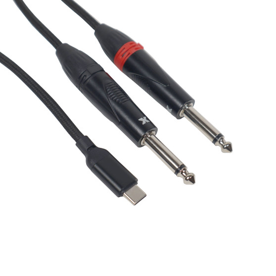 ProX 3FT USB-C to Dual 1/4" TS Cable — professional audio interface cable for connecting USB-C devices to dual 1/4 inch TS inputs