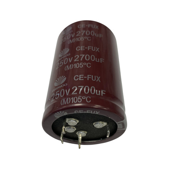 2700µF 250V Electrolytic Capacitor — 4-pin black power supply filter capacitor for Yorkville active speakers and high-power audio amplifiers.