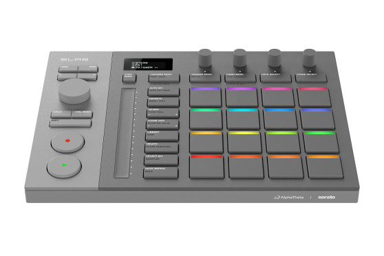 AlphaTheta SLAB Hardware Controller for Serato Studio — MIDI pad controller with velocity-sensitive performance pads, touch strip, and transport controls for beat production