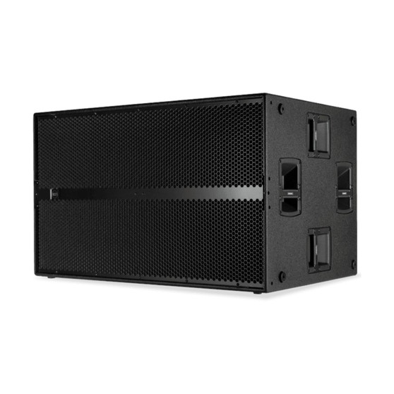 RCF SUB 9007-AS active dual 21-inch subwoofer with 7200W peak amplifier and Baltic birch touring cabinet.
