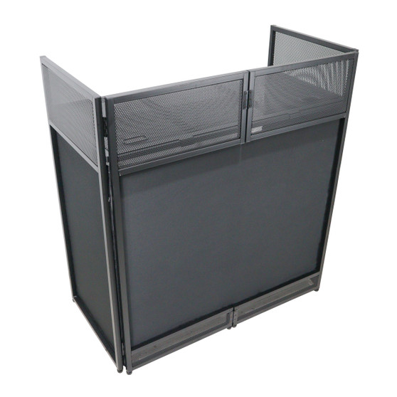 ProX XF-VISTABL black folding DJ booth with white and black scrims.