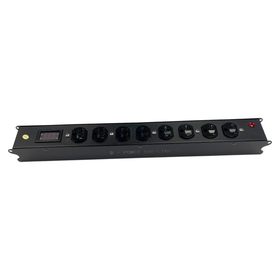 AUVI PRO Display Power Bar with eight Edison outlets and PowerCon input for stage power distribution.