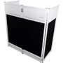 ProX XF-VISTA WH white folding DJ booth with interchangeable scrims.