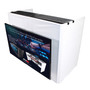 ProX XF-MESAMEDIA MK2 folding DJ workstation with black and white scrims for mobile DJ and event setups