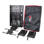 ProX XF-MESAMEDIA MK2 folding DJ workstation with black and white scrims for mobile DJ and event setups