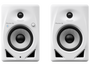 Pioneer DJ DM-50D-BT-W front view — white 5 inch studio monitors with DJ and Production mode switch