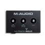 M-Audio M-Track Solo USB Audio Interface — compact 2-in/2-out recording interface with Crystal mic preamp, phantom power, and USB bus power for singer-songwriters and podcasters.