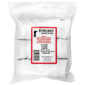 Pro-Shot 2" Round Cotton Patches 500 Count .270-38cal Pro-Shot 2" Round Cotton Patches 500 Count .270-38cal