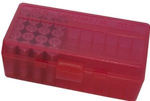 MTM 50 Round Flip-Top Ammo Box 38/357 Cal (Clear Red) MTM 50 Round Flip-Top Ammo Box 38/357 Cal (Clear Red)