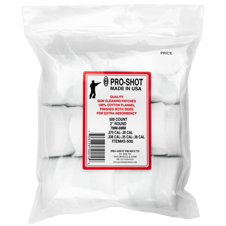 Pro-Shot 2" Round Cotton Patches 500 Count .270-38cal