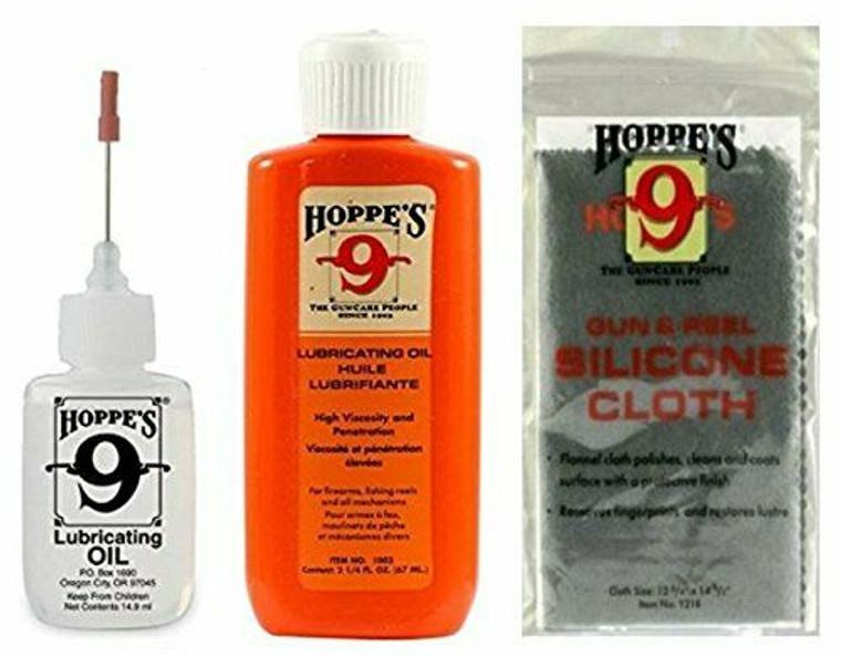 Hoppes Bundle, Includes 14.9ml Precision Bottle, 2.25oz Gun Oil & Silicone Cloth