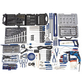 Draper mobile roller cabinet and tool chest with hammer drill, engineers files, and automotive diagnostic gauges.