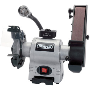 DRAPER 370W BENCH GRINDER WITH SANDING BELT AND WORKLIGHT 150MM