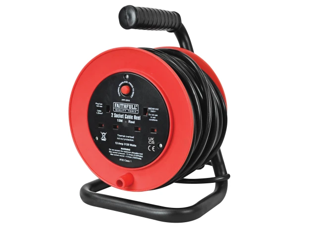 Faithfull Open Drum Cable Reel 240V 13A 2-Socket 15m