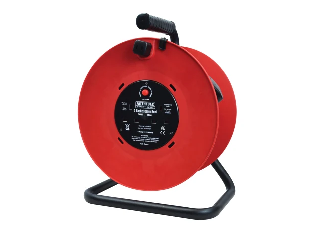 Faithfull Open Drum Cable Reel 240V 13A 2-Socket 50m