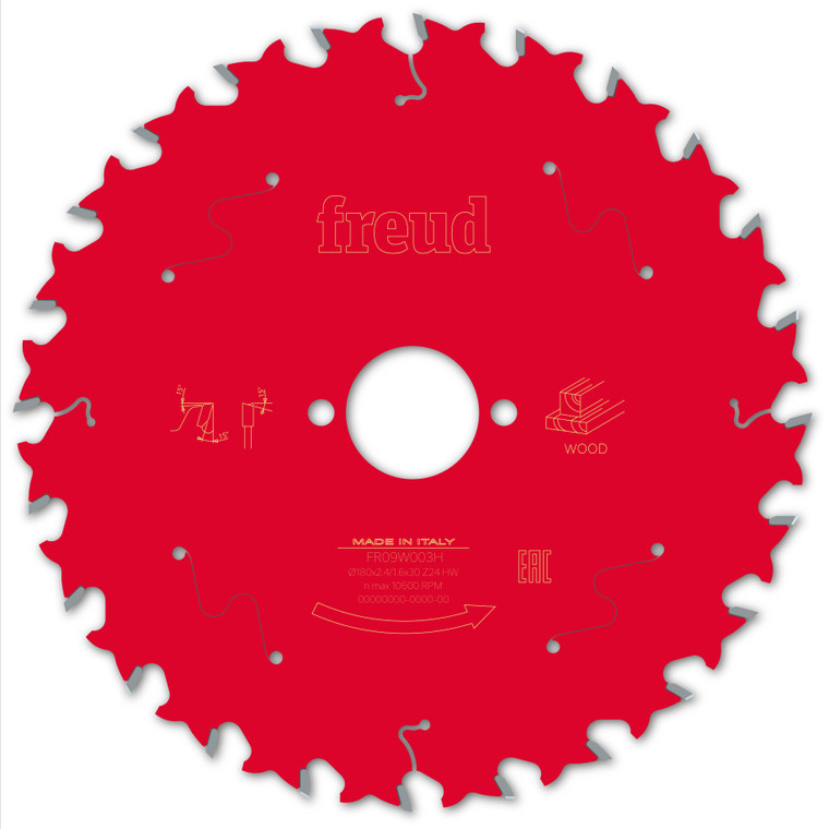 Freud Wood Circular Saw Blade 180mm x 30mm x 2.4mm x 24T (F03FS09698)