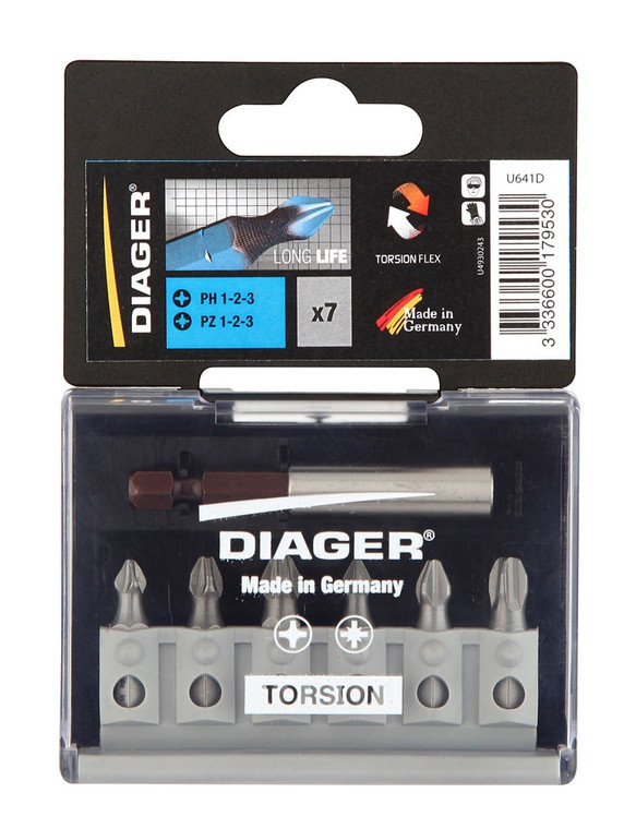 Diager U641D 7 Piece Torsion Screwdriver Bit Set