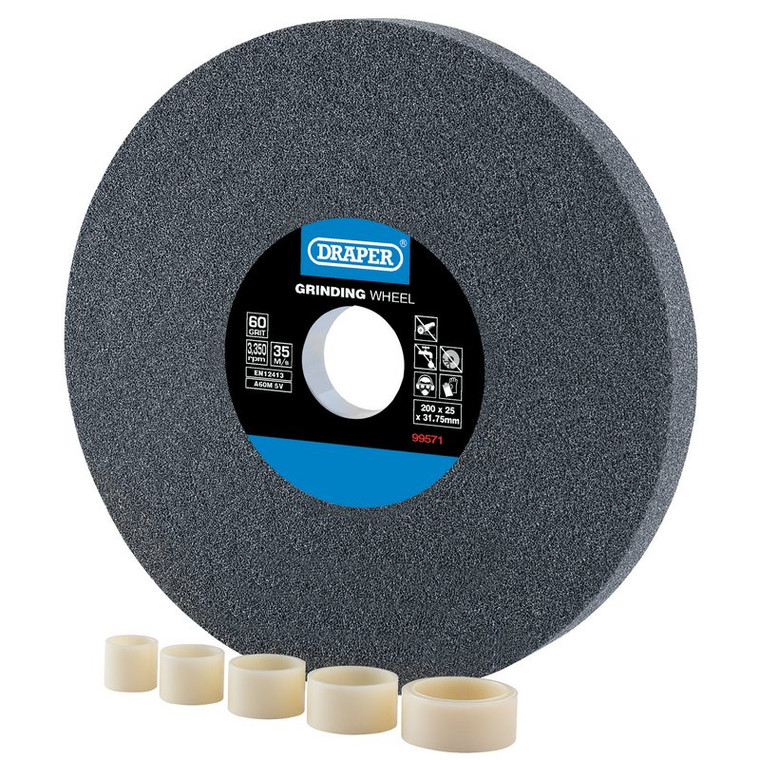 Draper 200 x 25mm Aluminium Oxide Grinding Wheel (60 Grit) (99571)
