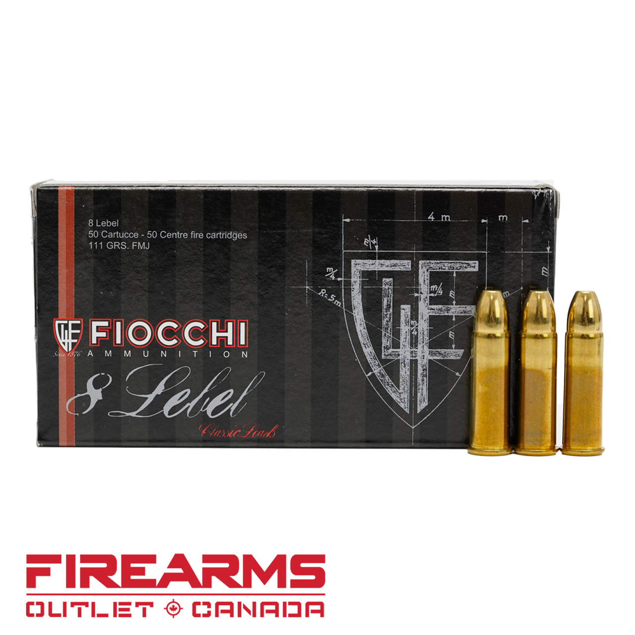 Fiocchi Ammunition - 8mm Lebel, 111gr, FMJ, Box of 50 [8L]