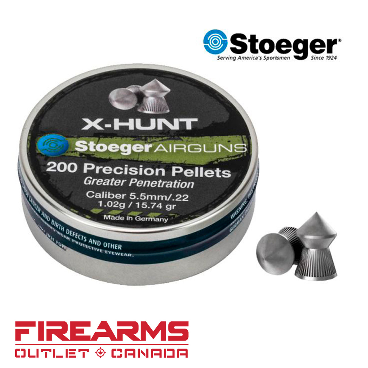 Stoeger X-Hunt Precision Pellets - 5.5mm / .22 Cal, 1.00g / 15.74gr, 200 Ct. [555032]