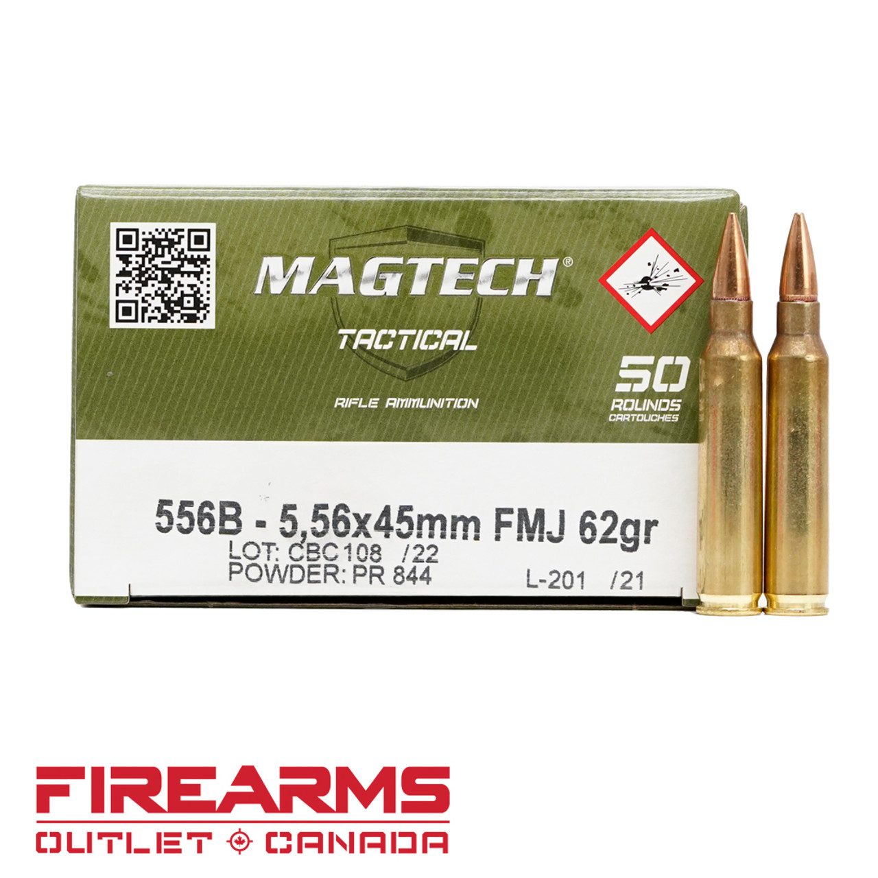 MagTech Ammunition - 5.56 NATO, 62gr, FMJ, Box of 50 [556B]