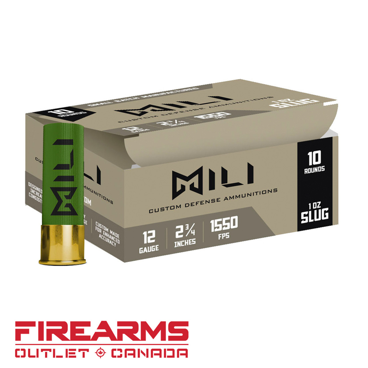 MILI Defense Rifled Slug - 12GA, 2-3/4", 1 oz., Box of 10 [M12-RIF-SLUG]
