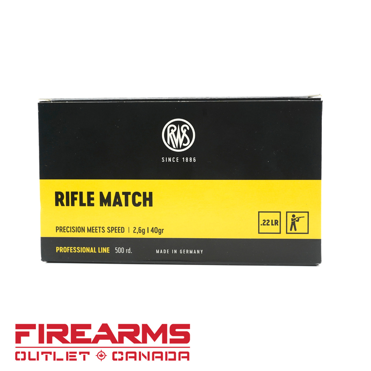 RWS Rifle Match Ammunition - .22LR, 40gr, LRN, Case of 500 [WR21000093]