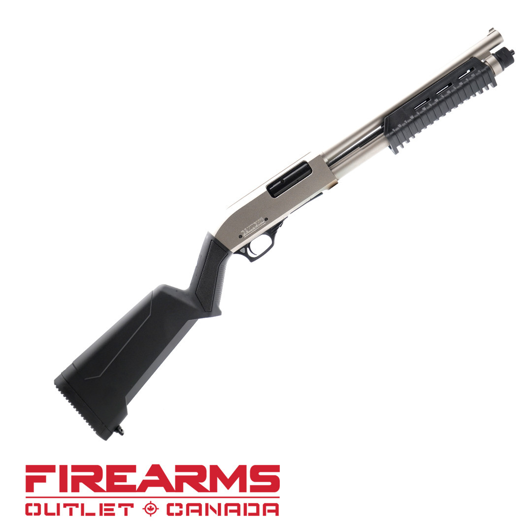 Canuck Defender Marine Pump Shotgun, Nickel/Synthetic  - 12GA, 2-3/4" or 3", 14" Barrel [CDEFMS1214]