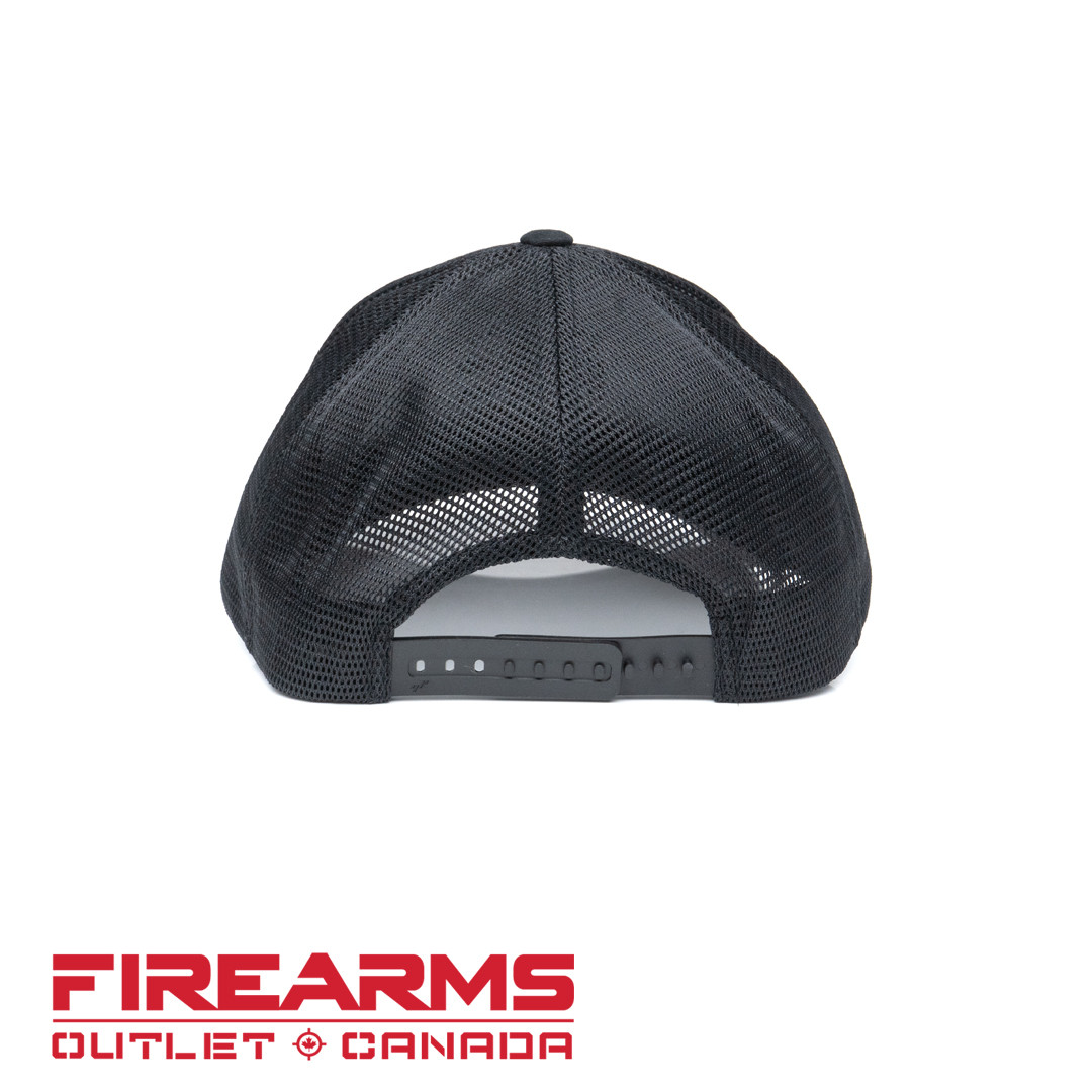 FOC Gun Range Flexfit 110® Mesh Cap - Black Cap, Black Logo