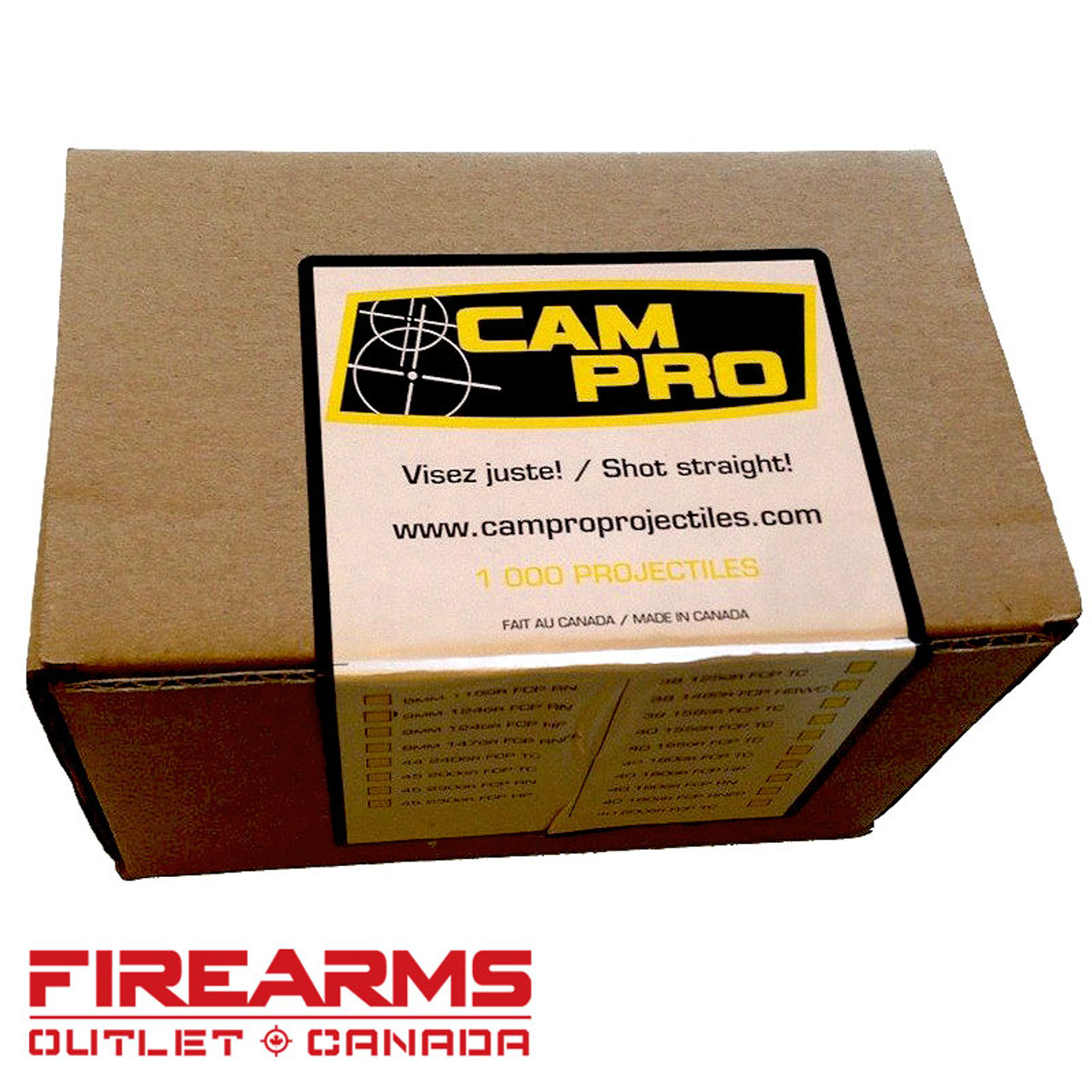 CamPro Projectiles - .38/.357, 125gr, FCP, TC, Case of 1000