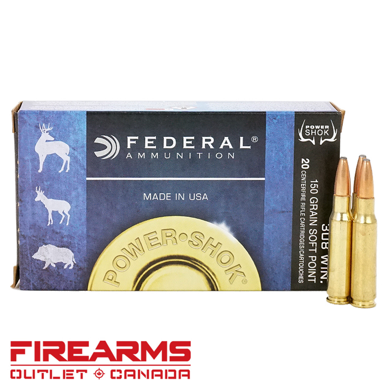 Federal Power-Shok - .308 Winchester, 150gr., SP, Box of 20 [308A]