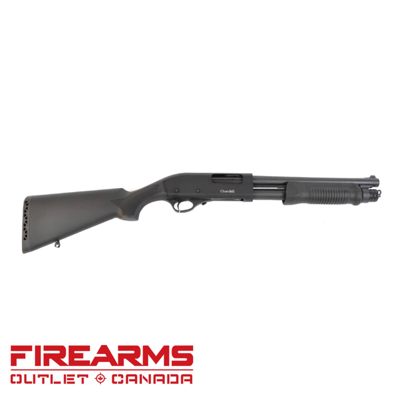 Churchill Pump Shotgun Standard Stock - 12GA, 2-3/4" or 3", 12" Barrel, 5 Shot, Black [A13387]