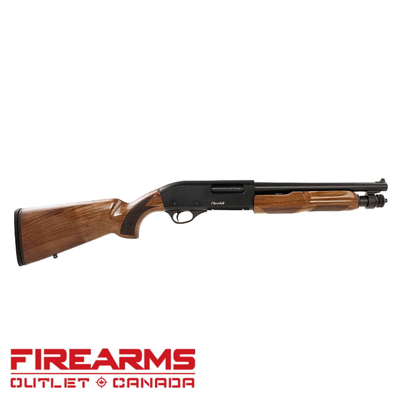Churchill 612 Pump Shotgun Walnut Stock - 12GA, 2-3/4" or 3", 12" Barrel, 5 Shot, Black [K61253]