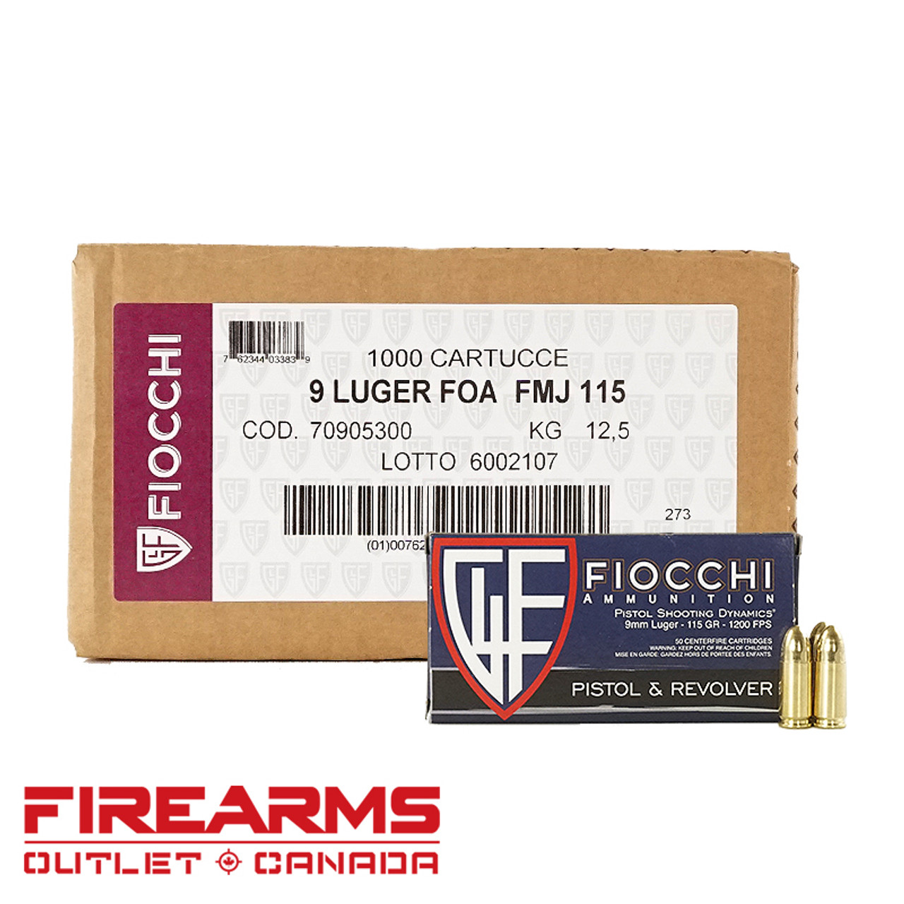Fiocchi Ammunition - 9mm, 115gr, FMJ, Case of 1000 [9AP]