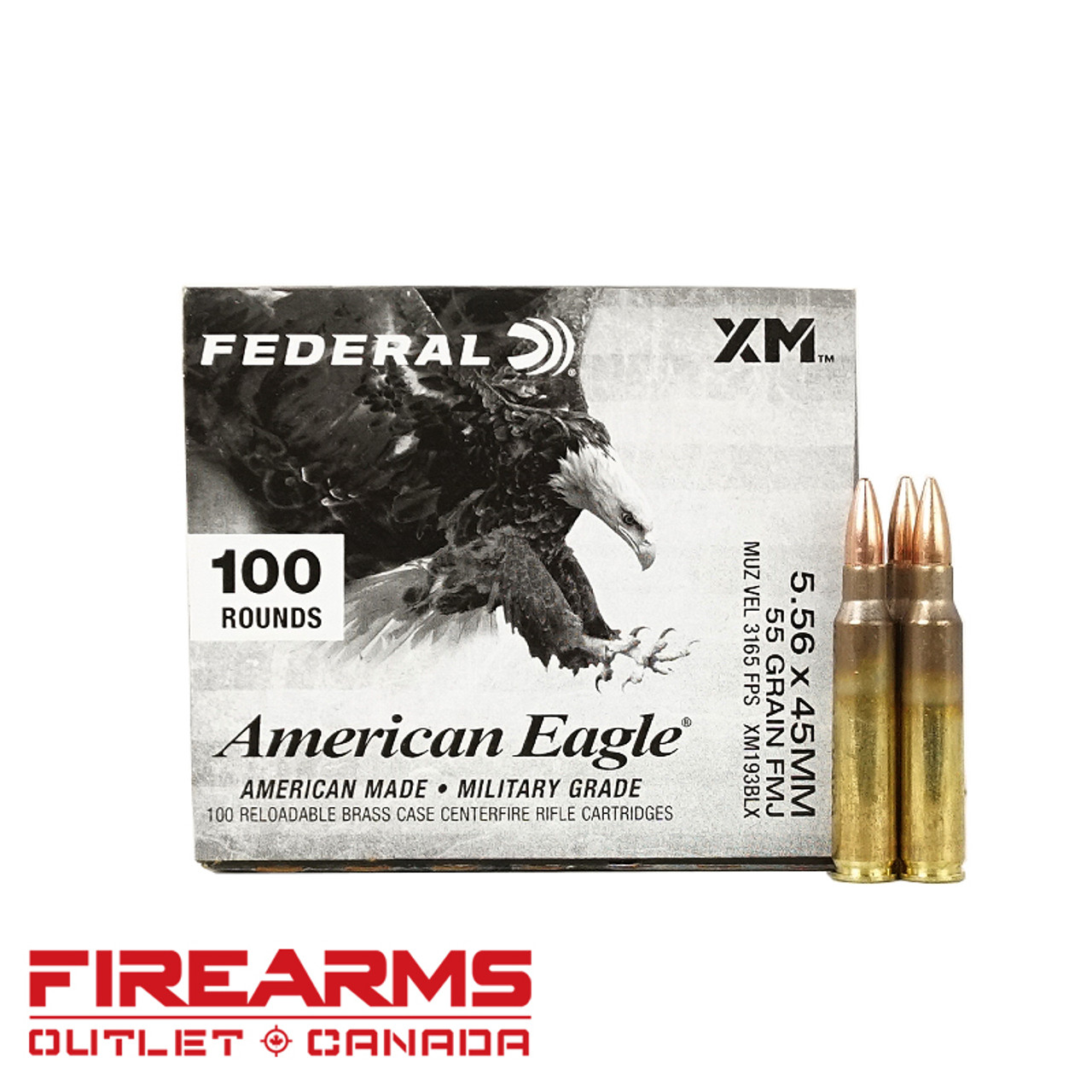 Federal American Eagle - 5.56 NATO, 55gr, FMJ-BT, Box of 100 [XM193BLX]