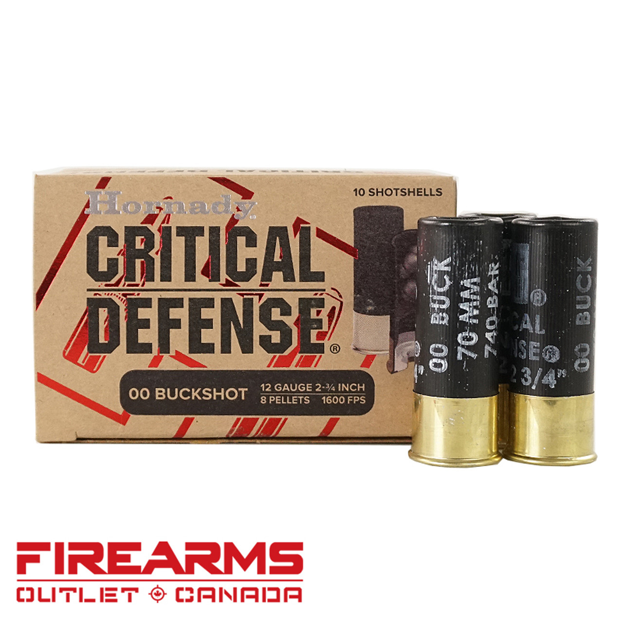 Hornady Buckshot Critical Defense - 12GA, 2-3/4", 00 Buck, Box of 10 [86240]