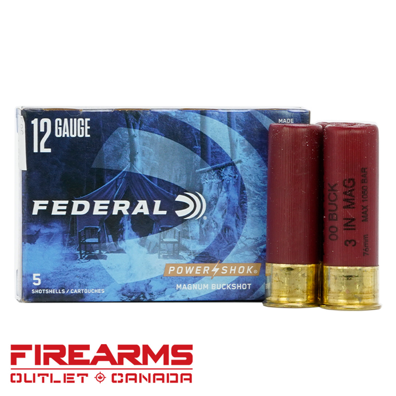 Federal Power-Shok Buckshot - 12GA, 3", 00 Buck, Box of 5 [F13100B]