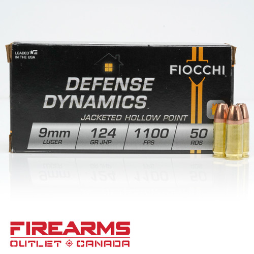 Fiocchi Defense Dynamics Ammunition - 9mm, 124gr, JHP, Box of 50 [9APBHP]