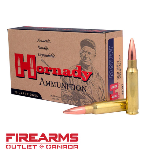Hornady Match Ammunition - .308 Win., 168gr, BTHP, Box of 20 [8097]