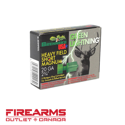 Brenneke Green Lightning Heavy Field Short Magnum - 20GA, 2-3/4", Box of 5 [BRNASL202HFSG]