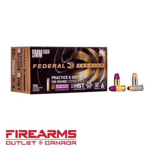 Federal Practice & Defend Ammo - 9mm, 147gr, HST/Syntech, Box of 100