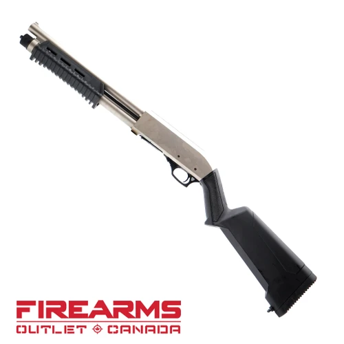 Canuck Defender Marine Pump Shotgun, Nickel/Synthetic  - 12GA, 2-3/4" or 3", 14" Barrel [CDEFMS1214]