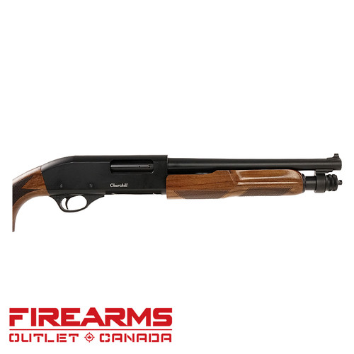 Churchill 612 Pump Shotgun Walnut Stock - 12GA, 2-3/4" or 3", 12" Barrel, 5 Shot, Black [K61253]