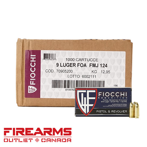 Fiocchi Ammunition - 9mm, 124gr, FMJ, Case of 1000 [9APB]