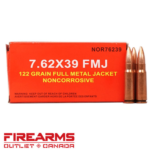 Norinco Non-Corrosive Ammunition - 7.62x39, 122gr, FMJ, Box of 20 Norinco Non-Corrosive Ammunition - 7.62x39, 122gr, FMJ, Box of 20