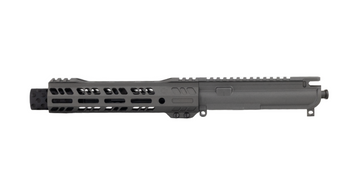 Mil Spec Grid Defense 7.5" 5.56 NATO Upper Receiver with 9" Handguard and Dimpled Flash Can in Tungsten Gray Cerakote